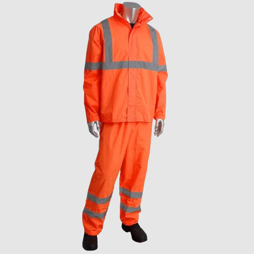High Visibility Orange Safety Rain Suit 2 Piece Set - Image 2